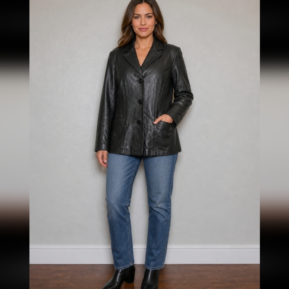 ALFANI Soft Leather Button UP Jacket Black 12